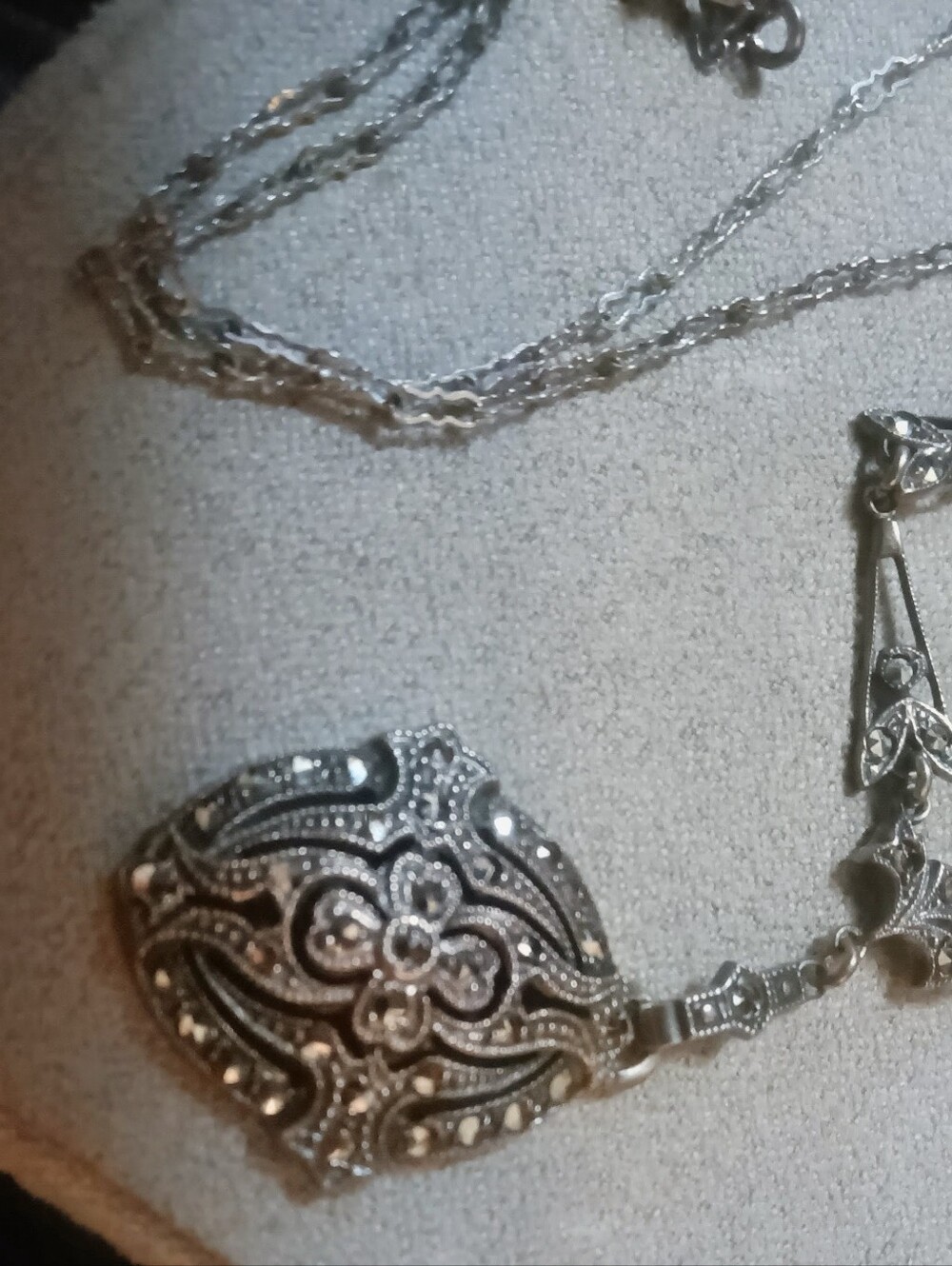 Art Deco Sterling Marcasite Pendant Necklace